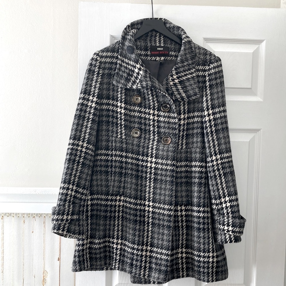 M60 Black and White Plaid Peacoat